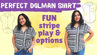 FUN stripe play!  Melody Dolman shirt (Love Notions). Optional tie front.