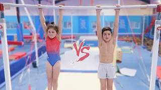 GIRLS vs BOYS GYMNASTICS CHALLENGE! **9 year old Super Strength**