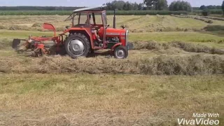 Przetrząsanie i zgrabianie 2017. MF255 & KUHN haybob360.