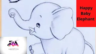 Happy Baby Elephant With butterfly pencildrawing scenery@Taposhi arts Academy