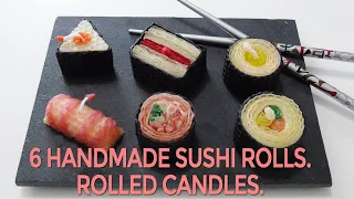 Realistic sushi roll candles, rolled out of beeswax honeycomb sheets.Hosomaki. DIY. 細巻きの作り方