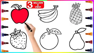 Learn FRUITS , Painting and Colouring for Kids & Toddlers | #apple #banana #pineapple #orange #pear