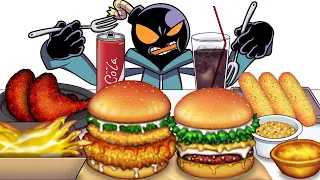 Mukbang Animation Chicken shrimp burger Cheese 5 burger set Friday Night Funkin Whitty