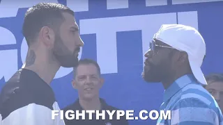 FLOYD MAYWEATHER STARES DOWN & BUSTS OUT LAUGHING AT JOHN GOTTI III DURING FINAL FACE OFF