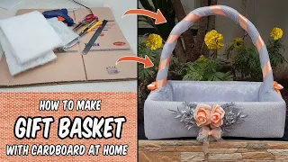 How to make gift basket with cardboard | DIY basket decoration ideas | craft from waste material