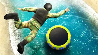 GTA 5 Army Soldier • Water Trampoline Jumps and Fails! (No godmode)