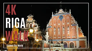 【4K】 Latvia Riga Walk - Evening Walk through Riga UNESCO Old Town with City Sounds