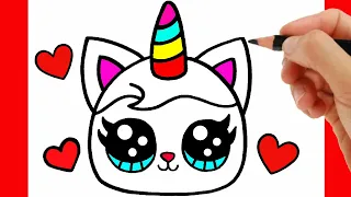 HOW TO DRAW A CATCORN - HOW TO DRAW A CUTE CAT UNICORN EASY STEP BY STEP - CUTE DRAWINGS