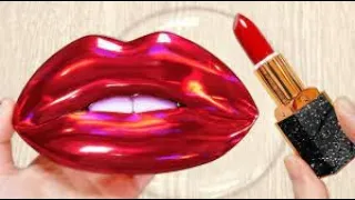 Red Lip Makeup Mixing Lipstick into Slime! Satisfying Video! Red makeup slime #73