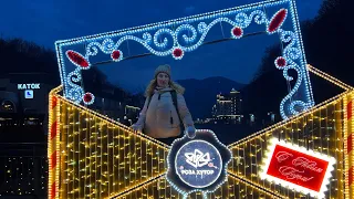 Sochi Krasnaya Polyana Rosa Khutor walk along the Mzymta River before the New Year 2023.