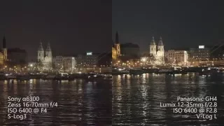 Sony a6300 vs Panasonic GH4, S-Log3 vs V-Log L, ISO 6400, Low light, Ungraded and Graded, 4K