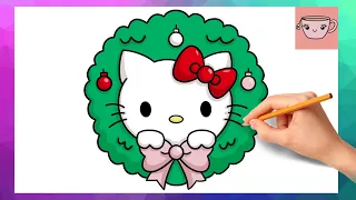 How To Draw Hello Kitty Christmas Wreath | Sanrio | Cute Easy Step By Step Drawing Tutorial