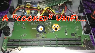 What  a “cooked”  UniFi US-48-500W switch looks like inside.