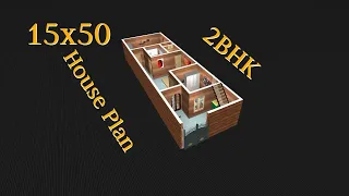 15x50 House Design 2BHK || 750 Sqft Ghar Ka Naksha || 15x50 House Plan || Small Village Home Design