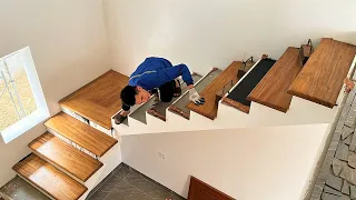 How Building Wooden Curved Stair Railing // Wood Worker Install Wooden Stair Handrail In New House