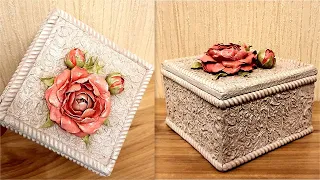 DIY/ Beautiful jewelry box of cardboard/Air dry clay flowers