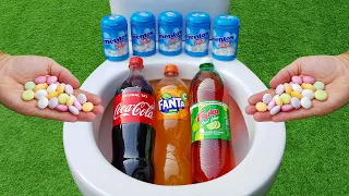 Fruity Mentos VS Mentos, Coca Cola, Fanta, Yedigün Blue, Fruko Red and Mentos in the toilet
