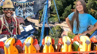 Busch Gardens Williamsburg GRIFFON 3rd row , Starring Ashlee !!!!! , over come rollercoaster fear