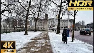 4K HDR London Snow Walk 2021| Trafalgar Square to Buckingham Palace| Relaxing ASMR snow walk