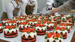 압도적 비쥬얼 딸기 케이크?! 한달 1000개씩 팔리는 딸기케이크 대량 만들기 Amazing Strawberry Cake Mass Making - Korean Street Food