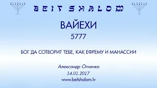 «ВАЙЕХИ» 5777 «БОГ ДА СОТВОРИТ ТЕБЕ, КАК ЕФРЕМУ И МАНАССИИ» А.Огиенко (14.01.2017)