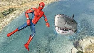 GTA 5 Epic Ragdolls | Shark vs Spiderman (Euphoria Showcase) Ep.61