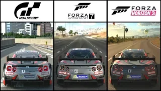 GT SPORT vs FORZA 7 vs HORIZON 3 - Nissan Autech Motul GT-R Comparison (Chase + Cockpit Cam)