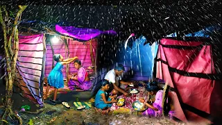 A Rainy Night - Heavy Rain And Non Stop Thunderstorm। Unseen beutiful village and simple cooking