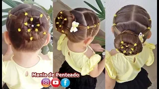 Penteado Infantil com Coque em Flor de Liguinhas | Bun Flower Hairstyle for Little Girls