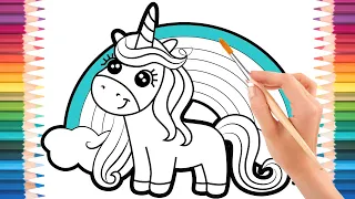 How to Coloring A UNICORN step by step easy drawing for kids