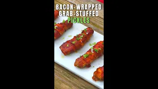 Bacon Wrapped Crab-Stuffed Pickles #shorts