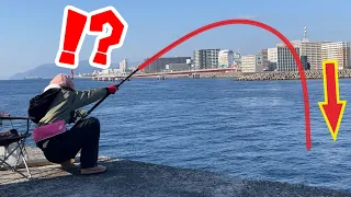 Girl vs giant fish. A Japanese girl caught a wonderful fish with thrilling fishing.