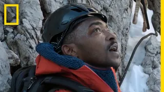 Anthony Mackie Descends a Cliff Face | Running Wild with Bear Grylls