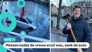 Moeder rijdt met auto ijskoud water in, jongen springt erachteraan