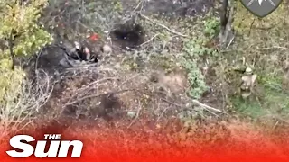 Russian soldiers desperately try to fight off attacks before being blown out of hiding
