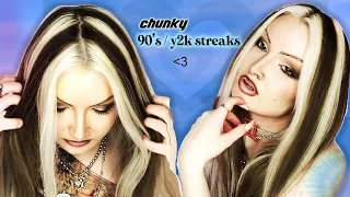 Y2K / 90s CHUNKY HIGHLIGHTS 🦨💜 BLEACHING / DYING MY HAIR TUTORIAL 💿💙 L. LAVENDER