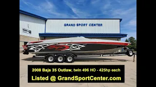 2008 Baja 35 Outlaw with twin 496 HO - 425hp each, pre delivery dyno inspection for the new owner