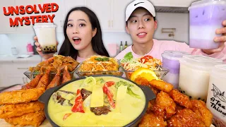 SUPER SPICY THAI FOOD! Curry, Pad Thai Noodles, Orange Chicken + BOBA TEA MUKBANG