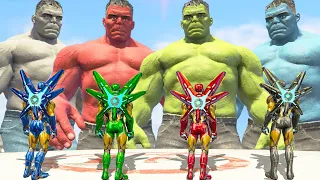 Hulk & Blue Hulk & Red Hulk & Grey Hulk vs Team Iron-Man - What If Battle Superheroes