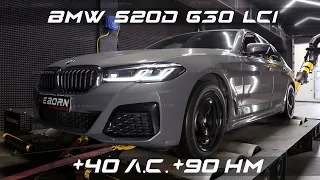 Чип-тюнинг BMW 520d (G30 LCI) с замерами и настройкой на мощностном стенде в Reborn Technologies.