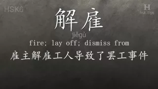 Chinese HSK 6 vocabulary 解雇 (jiěgù), ex.2, www.hsk.tips