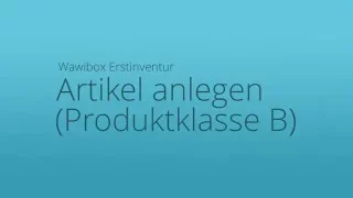 Wawibox Pro | Erstinventur - Artikel anlegen (Produktklasse B)