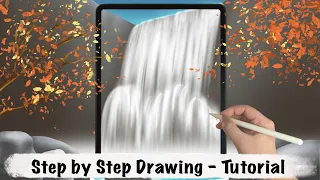 Waterfall at Fall / Autumn iPad Procreate Drawing - Step by Step Drawing Tutorial