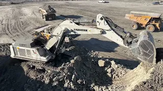 Liebherr 984 Excavator Loading Caterpillar Dumpers - Labrianidis Mining Works