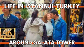 LIFE IN ISTANBUL TURKEY CITY CENTER AROUND GALATA TOWER ,ISTIKLAL STREET 4K UHD WALKING TOUR