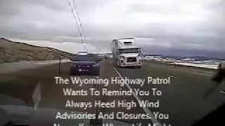 Wind Blows Truck on Top of Police Car in Wyoming USA