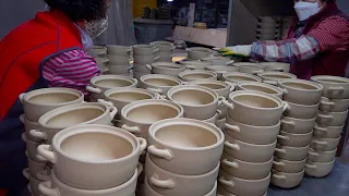 process of mass production of Korean traditional bowls. Korean Ceramic Factory