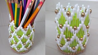 119 || Cotton buds craft || Best reuse idea || Pen holder || Earbuds