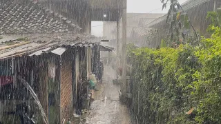 Very Heavy Rain In A Beautiful Village || Cool Atmosphere of Rural Indonesia || ASMR Rain