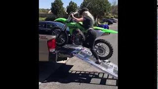 Loading Dirt Bike in Pickup Truck with Step Ramp